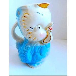 VTG SHAWNEE Figural Ceramic Pitcher/Creamer - Owl/Bird/Chick - Blue/ Gold Trim